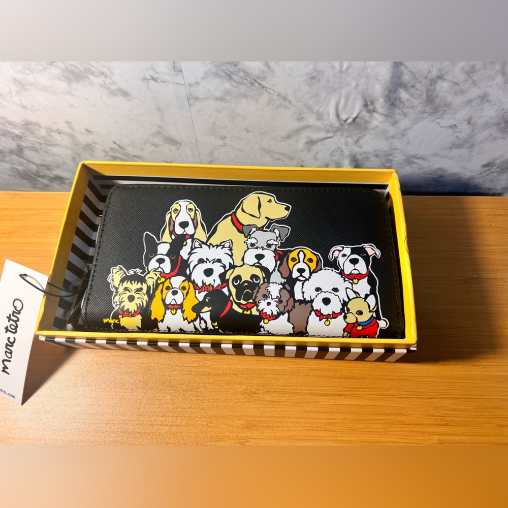 Marc Tetro BLACK zip close CUTE Wallet DOGS Mix Breeds theme Wallet Long NWT